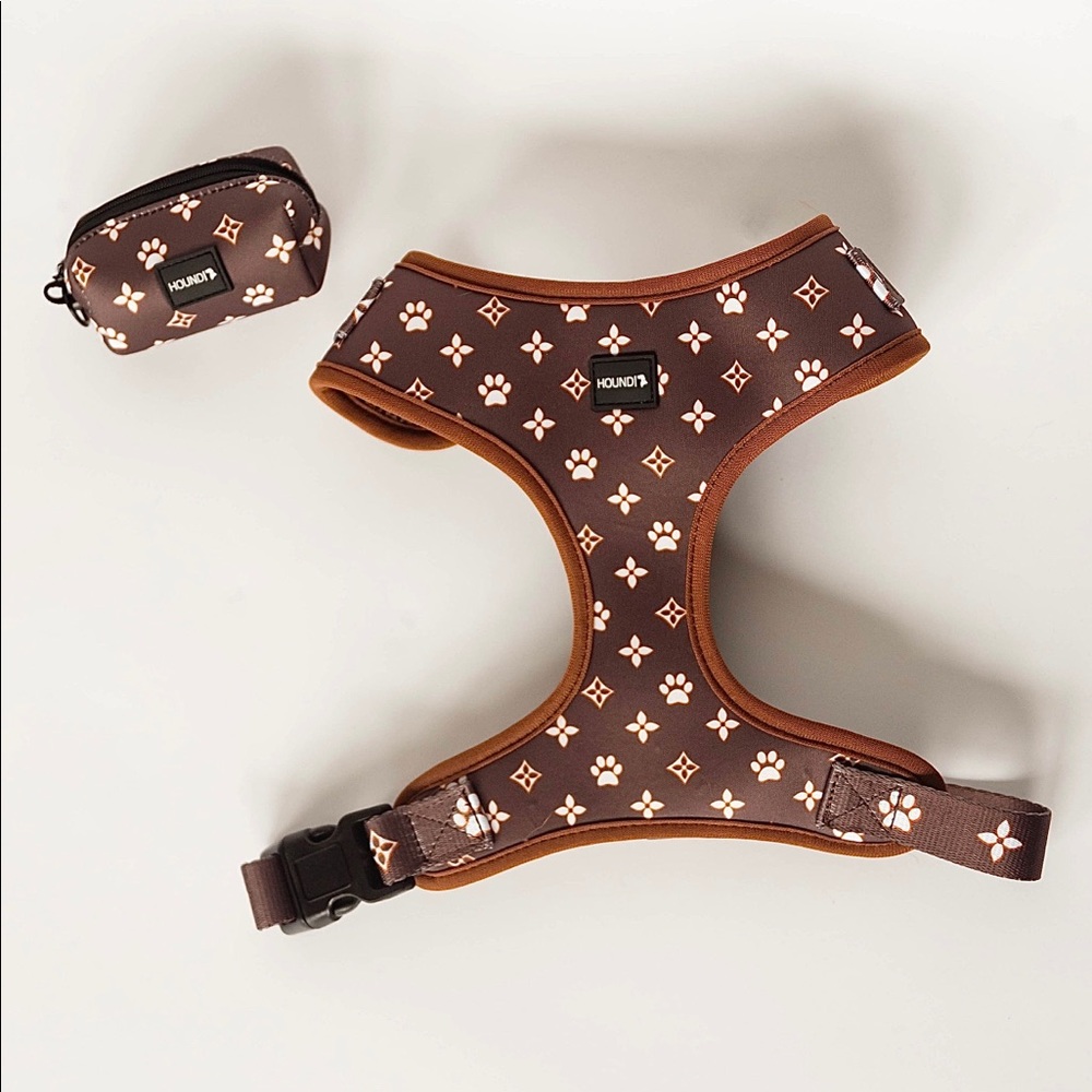 Luxury Print Dog Harness and Poop Bag Set